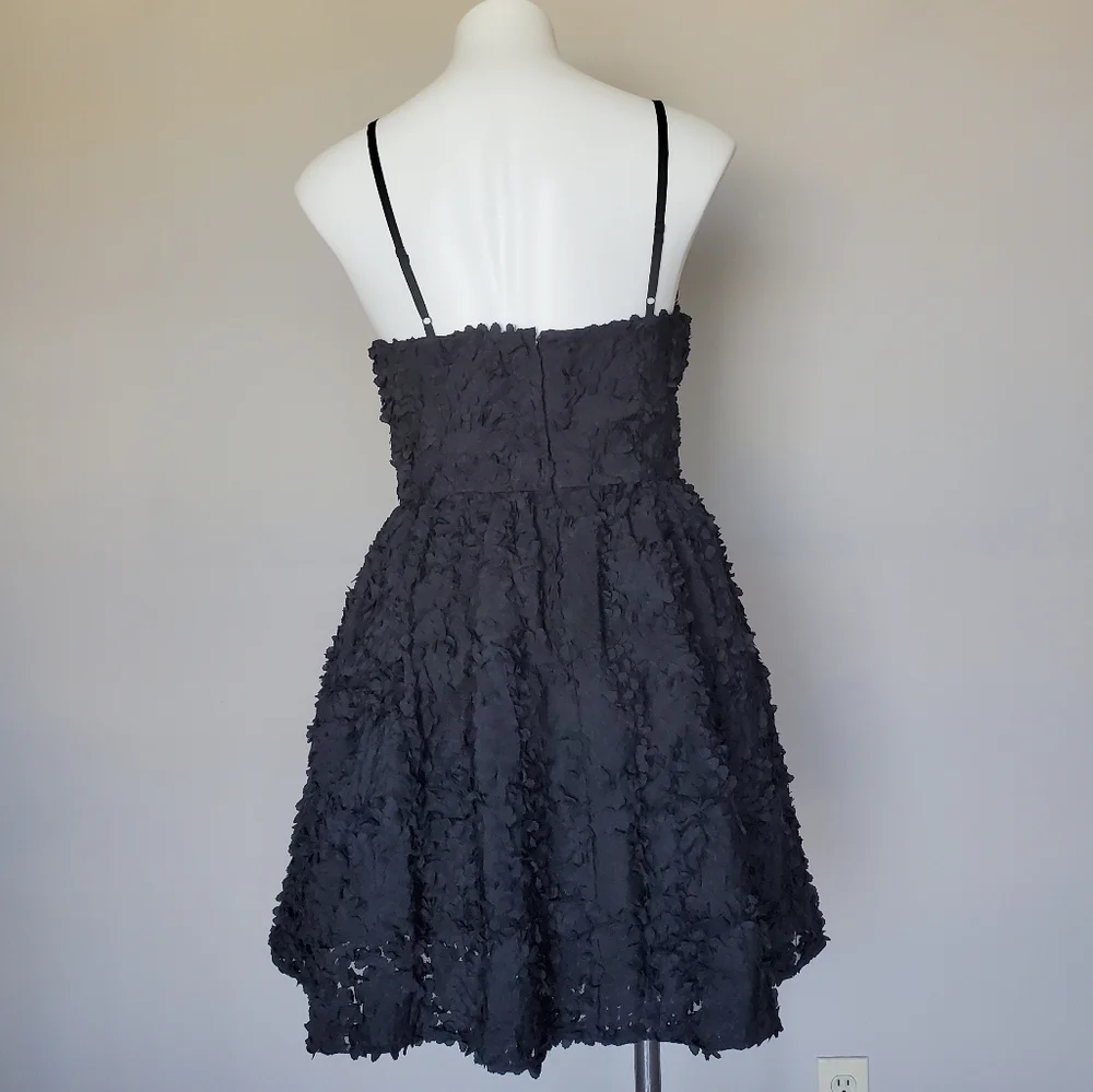 H&M 3D Floral Flared Mini Formal Evening Little Black Dress Size 10 NWT